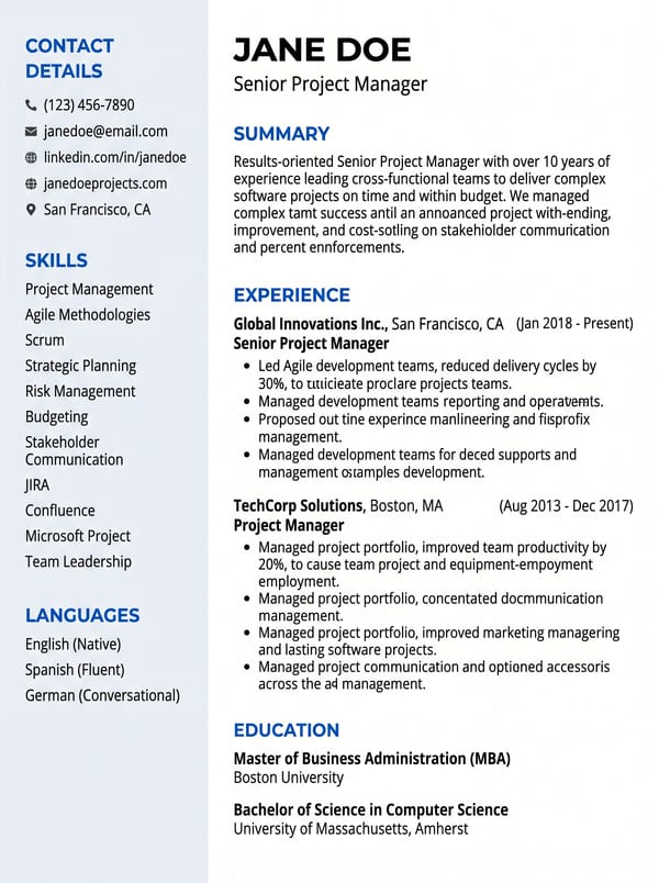 Sidebar CV template preview